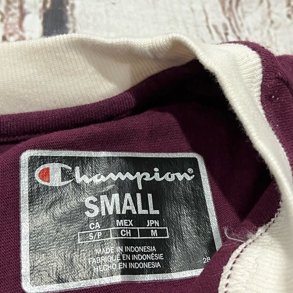 Women's Champion Logo Multi Color Crop Top Long Sleeve Crewneck Shirt Sweatshirt - Picture 6 of 9